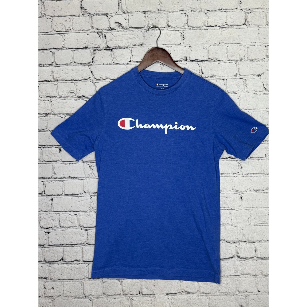 Champion Men's Blue Crew Neck Short Sleeve Graphic T Shirt Size S